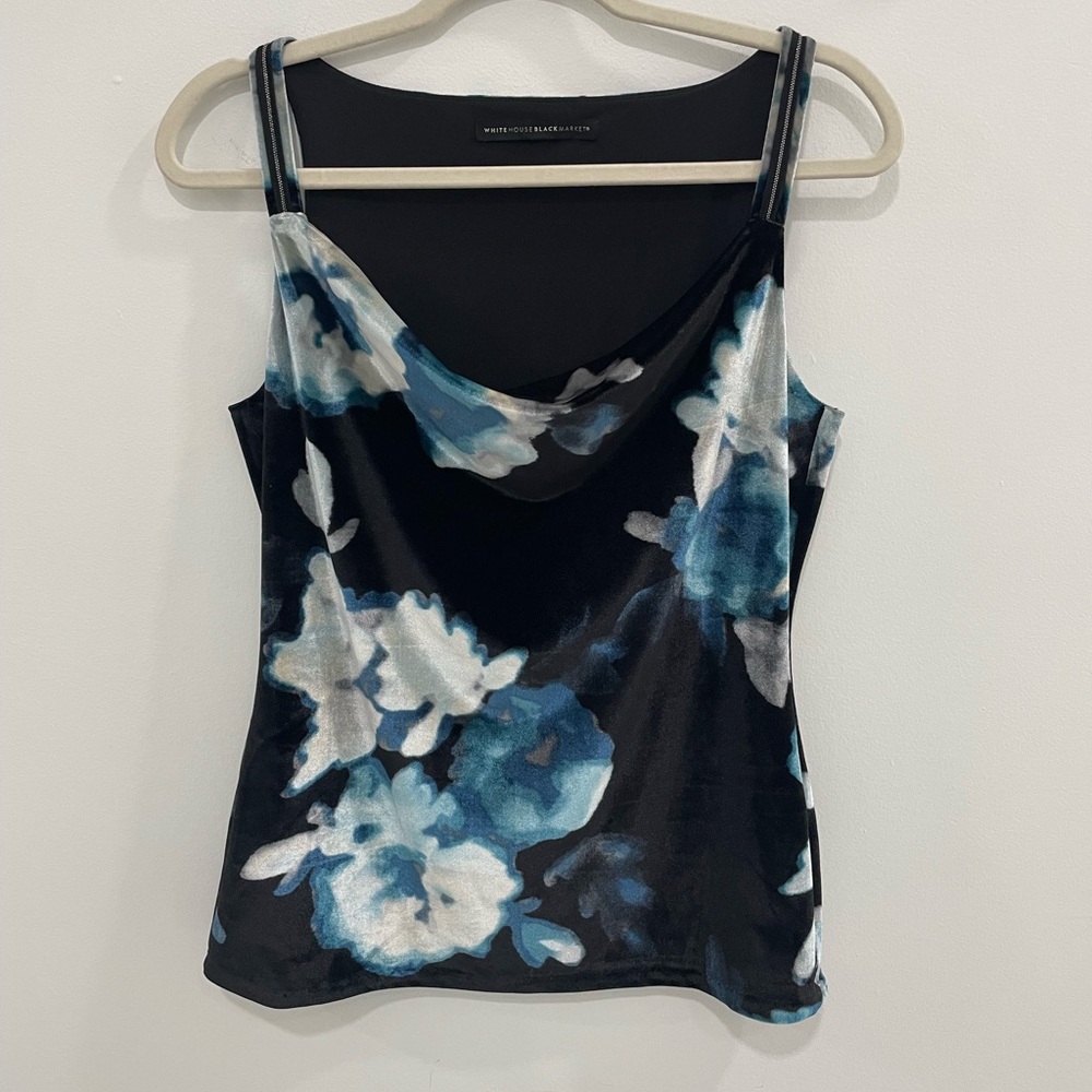White House Black Market Blue Floral Velvet Camisole